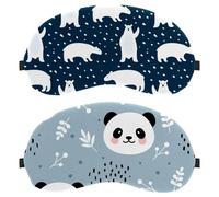 Eslifey 2 Pcs Blackout Eye Masks, Cute Panda Forest Flowers Dots Pattern Eye Sleep Shade Cover with Adjustable Strap for Sleeping Traveling