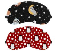 Eslifey 2 Pcs Blackout Eye Masks, Cute Penguin with Snow Cartoon Dots Pattern Eye Sleep Shade Cover with Adjustable Strap for Sleeping Traveling