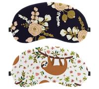 Eslifey 2 Pcs Blackout Eye Masks, Cute Sloth on Tree Flowers Branch Pattern Eye Sleep Shade Cover with Adjustable Strap for Sleeping Traveling