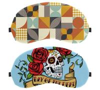 Eslifey 2 Pcs Blackout Eye Masks, Day of The Dead Skull Rose Blue Eye Sleep Shade Cover with Adjustable Strap for Sleeping Traveling