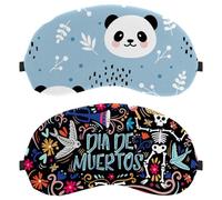 Eslifey 2 Pcs Blackout Eye Masks, Day of The Dead Sugar Skull Bones Eye Sleep Shade Cover with Adjustable Strap for Sleeping Traveling