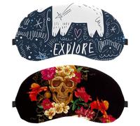 Eslifey 2 Pcs Blackout Eye Masks, Day of The Dead Sugar Skull Flower Eye Sleep Shade Cover with Adjustable Strap for Sleeping Traveling