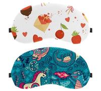 Eslifey 2 Pcs Blackout Eye Masks, Dinasour Unicorn Cat Monster Eye Sleep Shade Cover with Adjustable Strap for Sleeping Traveling