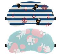 Eslifey 2 Pcs Blackout Eye Masks, Fish Bones and Cat Paw Blue Pink Pattern Eye Sleep Shade Cover with Adjustable Strap for Sleeping Traveling