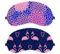 Eslifey 2 Pcs Blackout Eye Masks, Flamingo Xmas Hat with Candy Cane Heart Pattern Eye Sleep Shade Cover with Adjustable Strap for Sleeping Traveling