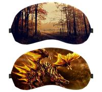 Eslifey 2 Pcs Blackout Eye Masks, Flying Fire Dragon Eye Sleep Shade Cover with Adjustable Strap for Sleeping Traveling
