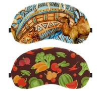 Eslifey 2 Pcs Blackout Eye Masks, Fruit Vegetables Colorful Pattern Eye Sleep Shade Cover with Adjustable Strap for Sleeping Traveling
