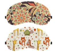 Eslifey 2 Pcs Blackout Eye Masks, Funny Africa Zoo Animals Giraffe Zebra Raccoon Pattern Eye Sleep Shade Cover with Adjustable Strap for Sleeping Traveling