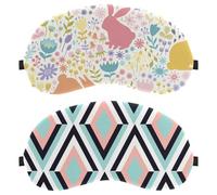 Eslifey 2 Pcs Blackout Eye Masks, Geometric Pink Blue White Black Pattern Eye Sleep Shade Cover with Adjustable Strap for Sleeping Traveling