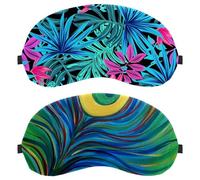 Eslifey 2 Pcs Blackout Eye Masks, Green Peacock Feather Eye Sleep Shade Cover with Adjustable Strap for Sleeping Traveling
