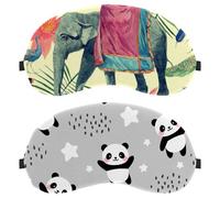 Eslifey 2 Pcs Blackout Eye Masks, Happy Panda Flying Sky Clouds Star Rain Pattern Eye Sleep Shade Cover with Adjustable Strap for Sleeping Traveling