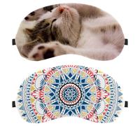 Eslifey 2 Pcs Blackout Eye Masks, Indian Style Mandala Bohemia Floral Eye Sleep Shade Cover with Adjustable Strap for Sleeping Traveling