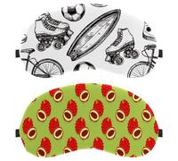 Eslifey 2 Pcs Blackout Eye Masks, Lychee Fruits Pattern Green Background Eye Sleep Shade Cover with Adjustable Strap for Sleeping Traveling