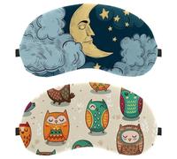 Eslifey 2 Pcs Blackout Eye Masks, Multi Colored Funny Owls Eye Sleep Shade Cover with Adjustable Strap for Sleeping Traveling