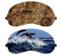 Eslifey 2 Pcs Blackout Eye Masks, Ocean Dolphin Blue Eye Sleep Shade Cover with Adjustable Strap for Sleeping Traveling