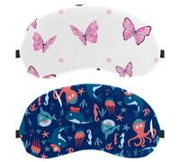 Eslifey 2 Pcs Blackout Eye Masks, Ocean Ocpotus Blue Dolphin Shark Eye Sleep Shade Cover with Adjustable Strap for Sleeping Traveling
