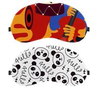 Eslifey 2 Pcs Blackout Eye Masks, Panda and Lettering Doodles Cute Pattern Eye Sleep Shade Cover with Adjustable Strap for Sleeping Traveling