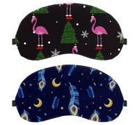 Eslifey 2 Pcs Blackout Eye Masks, Peacock Blue Feather Moons Pattern Eye Sleep Shade Cover with Adjustable Strap for Sleeping Traveling