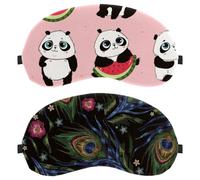 Eslifey 2 Pcs Blackout Eye Masks, Peacock Feathers and Roses Flowers Classical Pattern Eye Sleep Shade Cover with Adjustable Strap for Sleeping Traveling