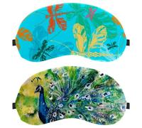 Eslifey 2 Pcs Blackout Eye Masks, Peacock with Feather Eye Sleep Shade Cover with Adjustable Strap for Sleeping Traveling