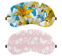 Eslifey 2 Pcs Blackout Eye Masks, Pink Flowers Cherry Blossom Pattern Eye Sleep Shade Cover with Adjustable Strap for Sleeping Traveling