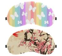Eslifey 2 Pcs Blackout Eye Masks, Plum Blossom Butterfly Art Painting Eye Sleep Shade Cover with Adjustable Strap for Sleeping Traveling