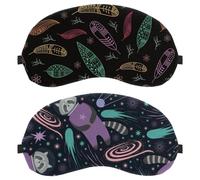 Eslifey 2 Pcs Blackout Eye Masks, Raccoon Space Cute Eye Sleep Shade Cover with Adjustable Strap for Sleeping Traveling