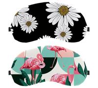 Eslifey 2 Pcs Blackout Eye Masks, Tropical Banana Palm Leaves Jungle Pink Flamingos Pattern Eye Sleep Shade Cover with Adjustable Strap for Sleeping Traveling
