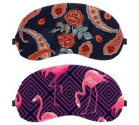 Eslifey 2 Pcs Blackout Eye Masks, Tropical Pink Flamingos Purple Geometric Pattern Eye Sleep Shade Cover with Adjustable Strap for Sleeping Traveling