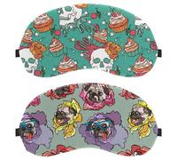 Eslifey 2 Pcs Blackout Eye Masks, Unique Pug Dog Head Rose Flower Eye Sleep Shade Cover with Adjustable Strap for Sleeping Traveling
