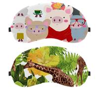 Eslifey 2 Pcs Blackout Eye Masks, Wild Animals Giraffe Green Leaf Eye Sleep Shade Cover with Adjustable Strap for Sleeping Traveling