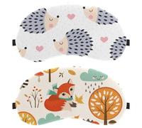 Eslifey 2 Pcs Blackout Eye Masks, Woodland Animals Trees Rainy Clouds Mushrooms Leaves Autumn Pattern Eye Sleep Shade Cover with Adjustable Strap for Sleeping Traveling