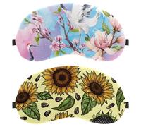 Eslifey 2 Pcs Blackout Eye Masks, Yellow Sunflowers and Leaves Pattern Eye Sleep Shade Cover with Adjustable Strap for Sleeping Traveling