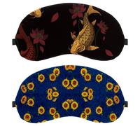 Eslifey 2 Pcs Blackout Eye Masks, Yellow Sunflowers in Blue Eye Sleep Shade Cover with Adjustable Strap for Sleeping Traveling