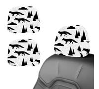 Eslifey 2 PCS Car Seat Headrest Cover, Abstract Black and White Fox Moutain Cloud Pattern Reusable Anti-Dirty Headrest Protector, Universal Car Accessories for Cars, Vans, Trucks