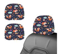 Eslifey 2 PCS Car Seat Headrest Cover, Cartoon Fox Forest Heart Tree Pattern Reusable Anti-Dirty Headrest Protector, Universal Car Accessories for Cars, Vans, Trucks