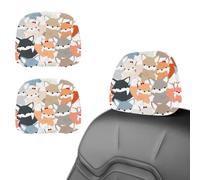 Eslifey 2 PCS Car Seat Headrest Cover, Cartoon Fox Reusable Anti-Dirty Headrest Protector, Universal Car Accessories for Cars, Vans, Trucks
