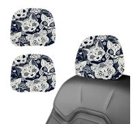 Eslifey 2 PCS Car Seat Headrest Cover, Day of the Dead Sugar Fox Skull with Floral Pattern Reusable Anti-Dirty Headrest Protector, Universal Car Accessories for Cars, Vans, Trucks