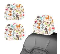 Eslifey 2 PCS Car Seat Headrest Cover, Forest Animals Flower Deer Bear Owl Fox Hedgehog Reusable Anti-Dirty Headrest Protector, Universal Car Accessories for Cars, Vans, Trucks