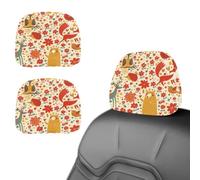 Eslifey 2 PCS Car Seat Headrest Cover, Forest Bear Fox Flower Reusable Anti-Dirty Headrest Protector, Universal Car Accessories for Cars, Vans, Trucks