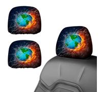 Eslifey 2 PCS Car Seat Headrest Cover, Globe Fire and Water Reusable Anti-Dirty Headrest Protector, Universal Car Accessories for Cars, Vans, Trucks