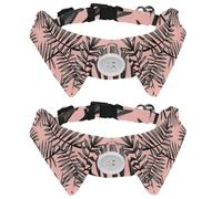Eslifey 2 Pcs Dog Collar with Bow Tie, Adjustable Dog Formal Tuxedo Collar with Removable Shirt Collar, Cat Collars for Small Pets, Tropical Leaves Plant Pink Retro