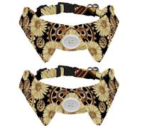 Eslifey 2 Pcs Dog Collar with Bow Tie, Adjustable Dog Formal Tuxedo Collar with Removable Shirt Collar, Cat Collars for Small Pets, Goldn Steampunk Wheels
