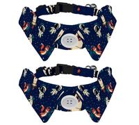 Eslifey 2 Pcs Dog Collar with Bow Tie, Adjustable Dog Formal Tuxedo Collar with Removable Shirt Collar, Cat Collars for Small Pets, Universe Fox Cat Spacemen
