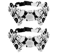Eslifey 2 Pcs Dog Collar with Bow Tie, Adjustable Dog Formal Tuxedo Collar with Removable Shirt Collar, Cat Collars for Small Pets, Jazz Music Musical Instruments Piano Drum Guitar Pattern