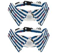 Eslifey 2 Pcs Dog Collar with Bow Tie, Adjustable Dog Formal Tuxedo Collar with Removable Shirt Collar, Cat Collars for Small Pets, Dachshund Anchors Steering Wheel Pattern