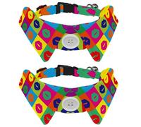 Eslifey 2 Pcs Dog Collar with Bow Tie, Adjustable Dog Formal Tuxedo Collar with Removable Shirt Collar, Cat Collars for Small Pets, Colorful Pop Art Lips Pattern