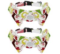 Eslifey 2 Pcs Dog Collar with Bow Tie, Adjustable Dog Formal Tuxedo Collar with Removable Shirt Collar, Cat Collars for Small Pets, Colorful Plants Animals Bird