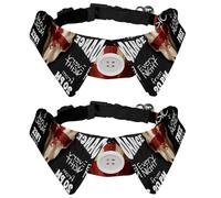 Eslifey 2 Pcs Dog Collar with Bow Tie, Adjustable Dog Formal Tuxedo Collar with Removable Shirt Collar, Cat Collars for Small Pets, Cow Skull Retro