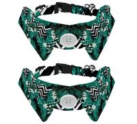 Eslifey 2 Pcs Dog Collar with Bow Tie, Adjustable Dog Formal Tuxedo Collar with Removable Shirt Collar, Cat Collars for Small Pets, Turquoise Tropical Palm Leaves White Flowers Pattern